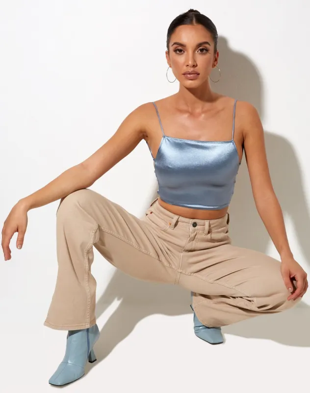 Ozka Crop Top in Satin Blue sold by Motel Rocks