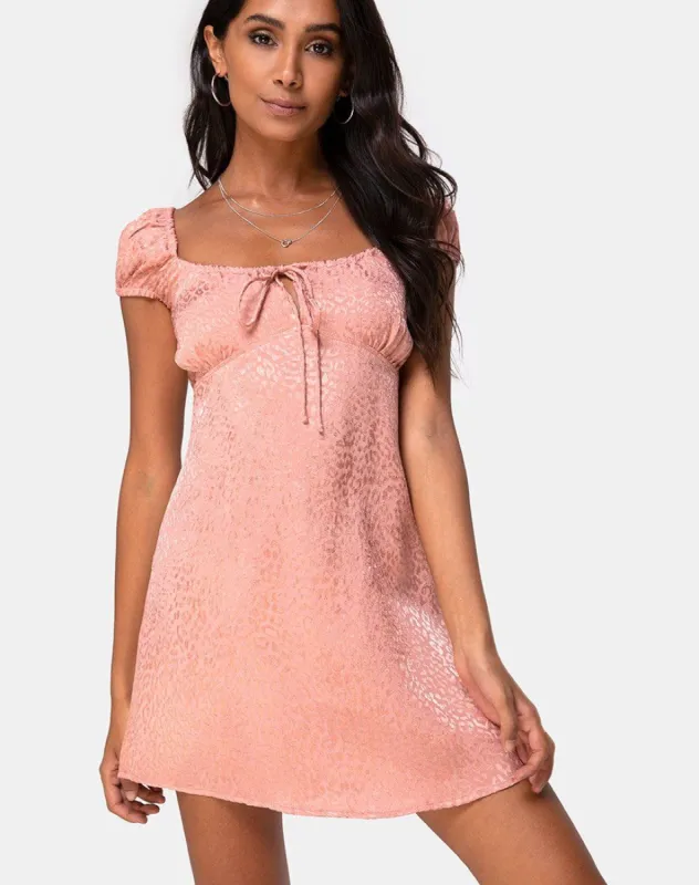 Gaval Mini Dress in Satin Cheetah Dusty Pink sold by Motel Rocks