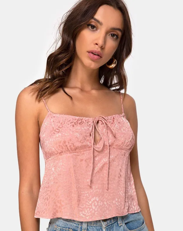 Hera Crop Top in Satin Cheetah Dusty Pink sold by Motel Rocks