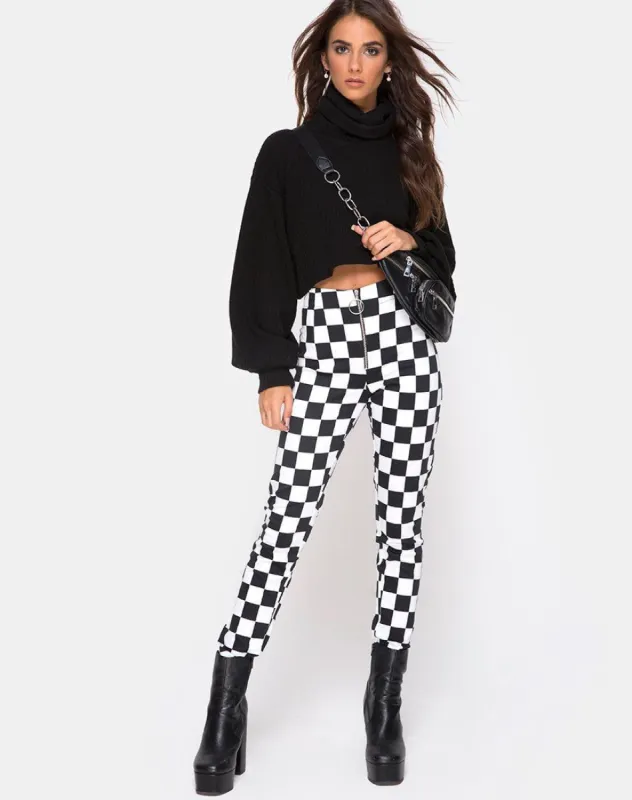 Jolim Trouser in Checker Board Medium B/W sold by Motel Rocks