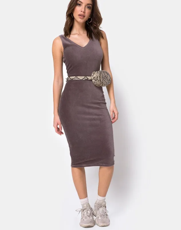 Kardie Bodycon Dress in Mocha Velvet Rib sold by Motel Rocks