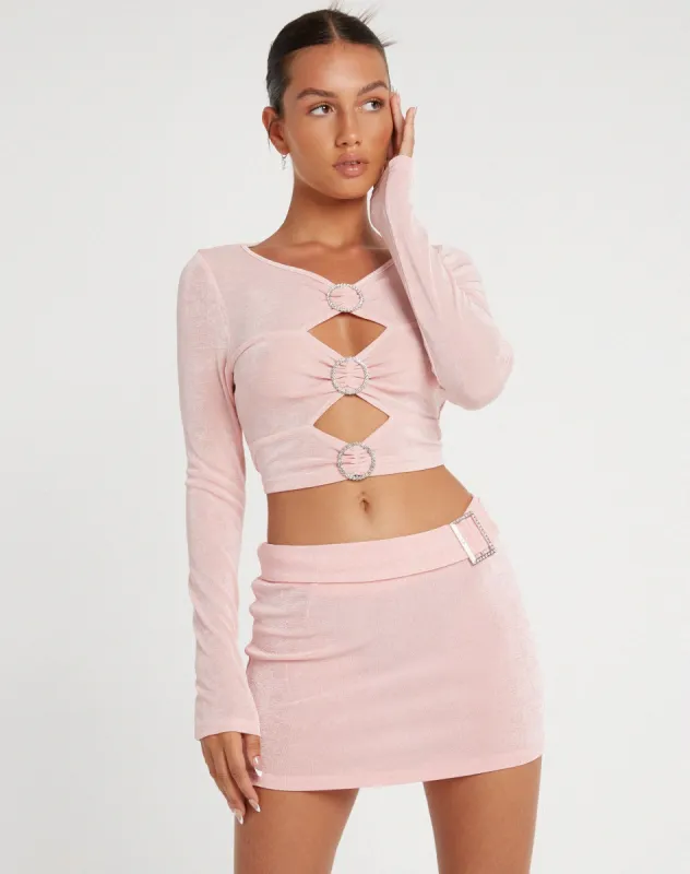 Mansa Mini Skirt in Crepe Baby Pink sold by Motel Rocks