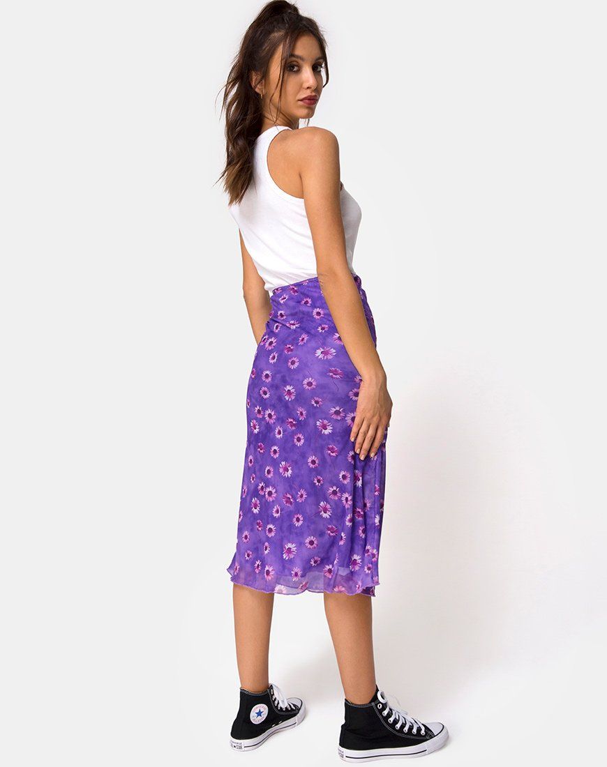 Taura Midi Skirt in Daisy Daze Purple sold by Motel Rocks product image thumbnail 4