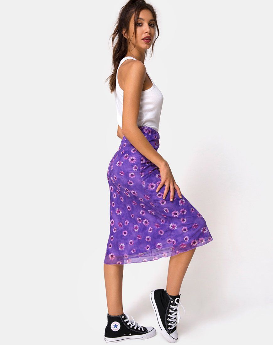 Taura Midi Skirt in Daisy Daze Purple sold by Motel Rocks product image thumbnail 2