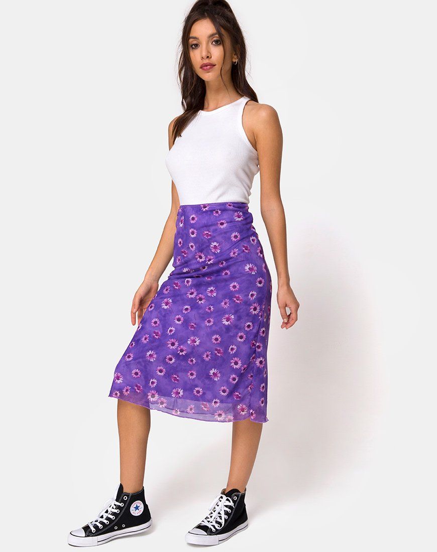 Taura Midi Skirt in Daisy Daze Purple sold by Motel Rocks product image thumbnail 3