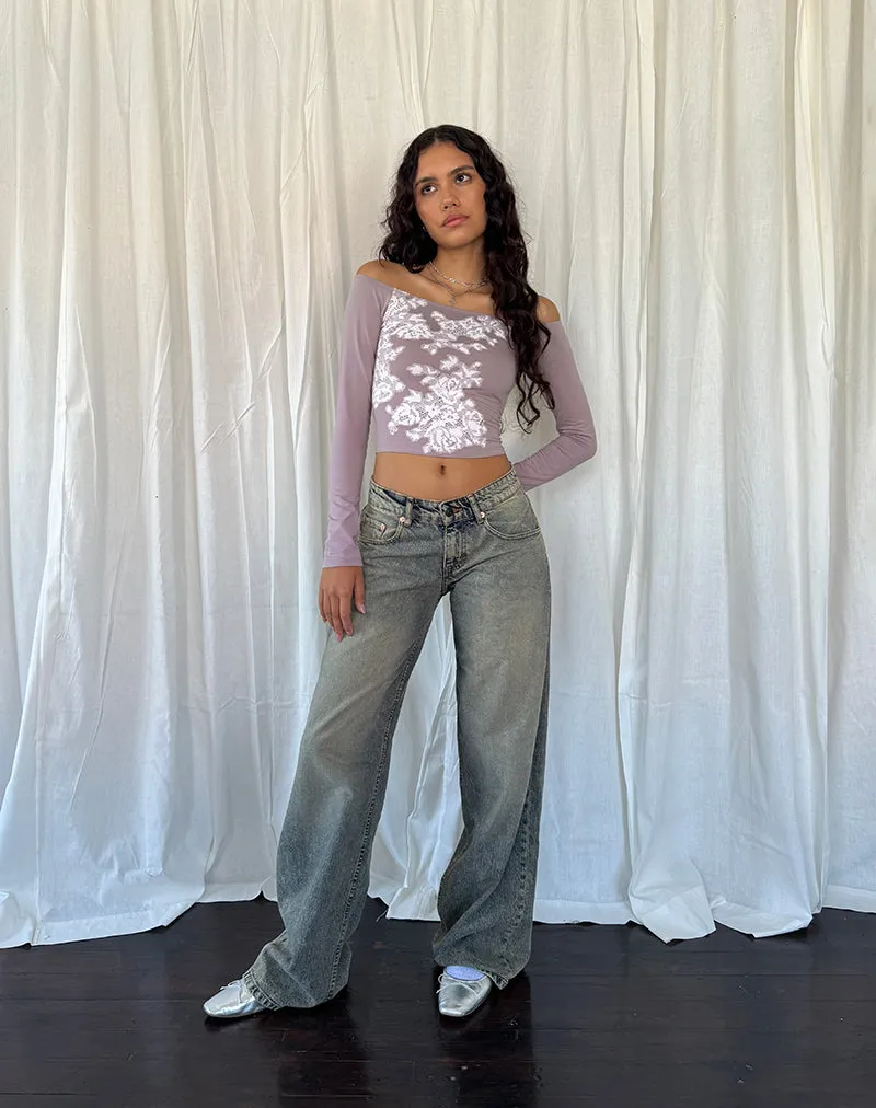 Nauby Long Sleeve Bardot Top in Light Mauve Floral Lace sold by Motel Rocks product image thumbnail 3