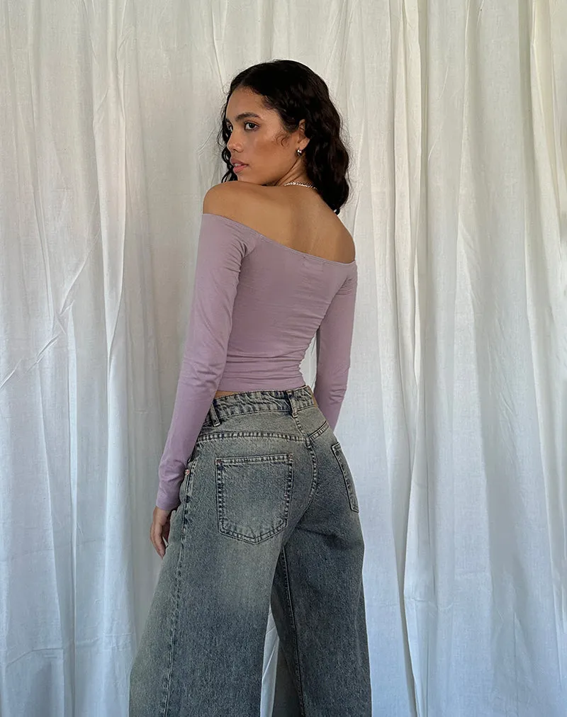 Nauby Long Sleeve Bardot Top in Light Mauve Floral Lace sold by Motel Rocks product image thumbnail 5