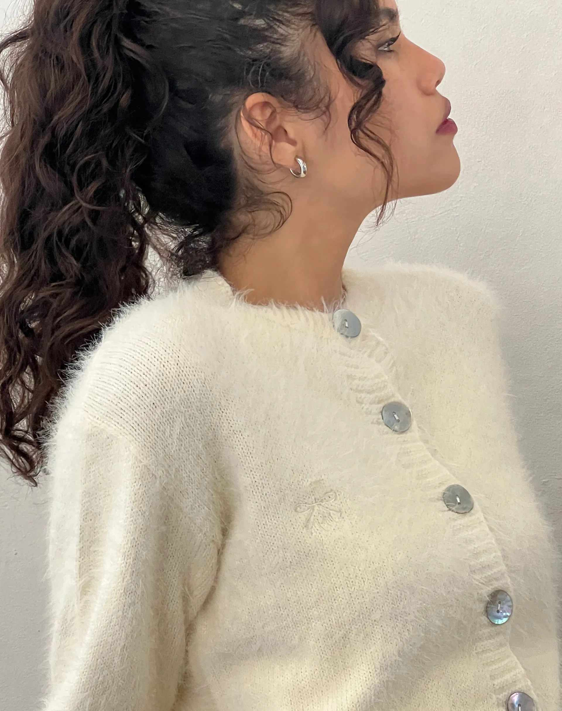 Audrina Cardigan in Fluffy Knit Ivory sold by Motel Rocks product image thumbnail 2