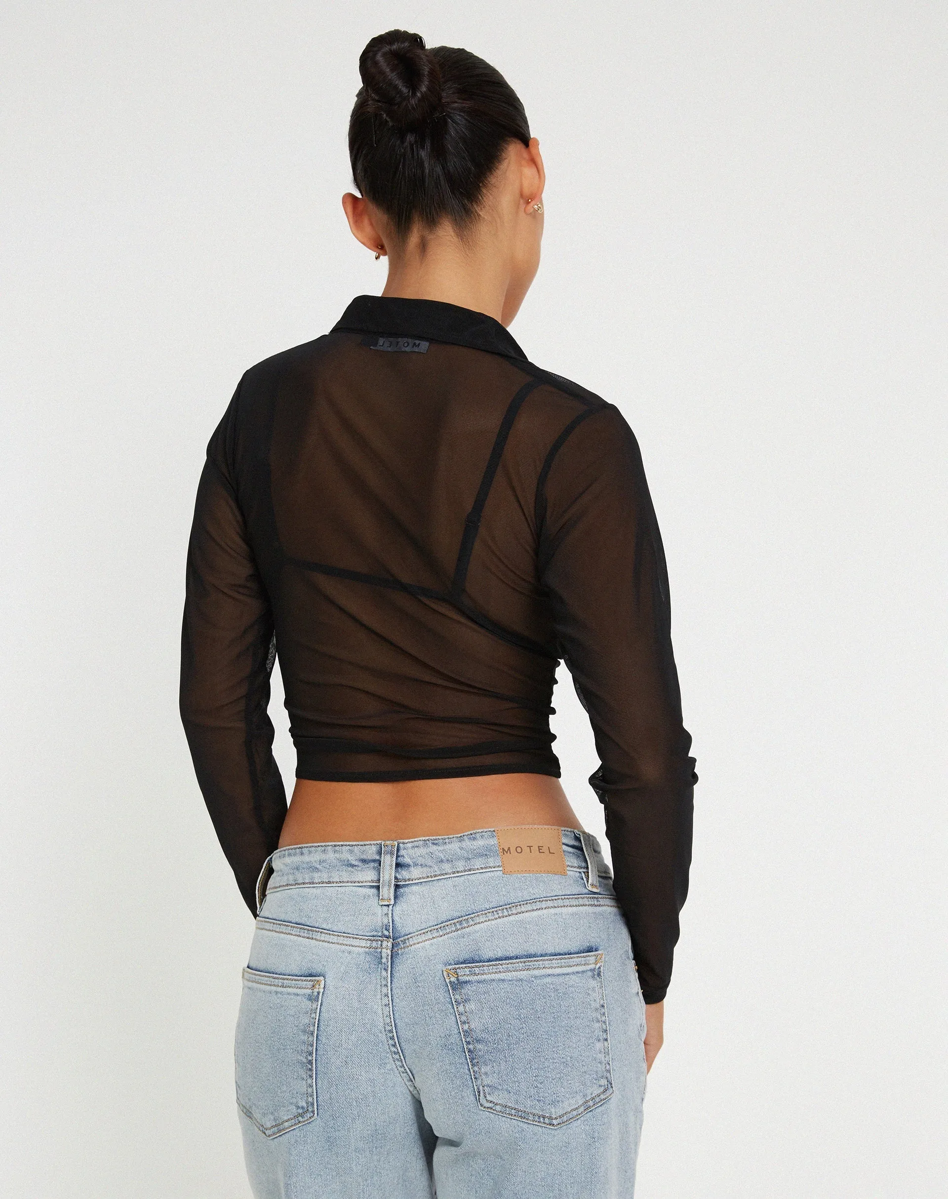 Kelly Cropped Shirt in Mesh Black sold by Motel Rocks product image thumbnail 2
