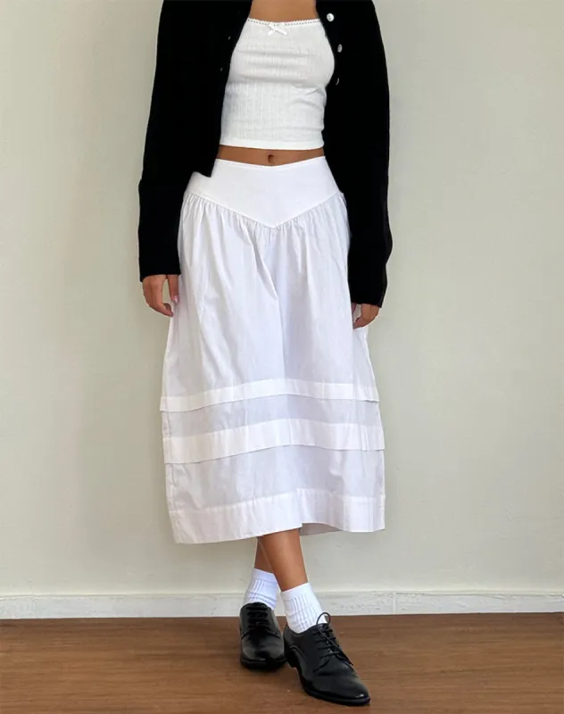 Sarayu Midi Skirt in Poplin White sold by Motel Rocks