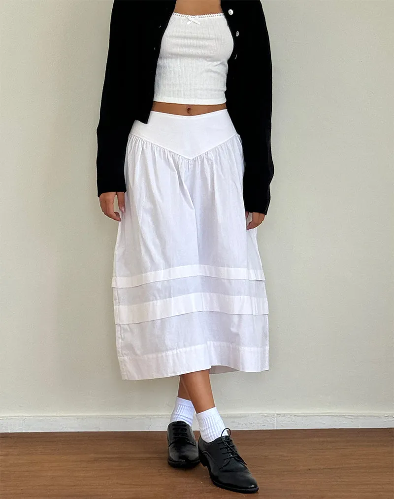 Sarayu Midi Skirt in Poplin White sold by Motel Rocks