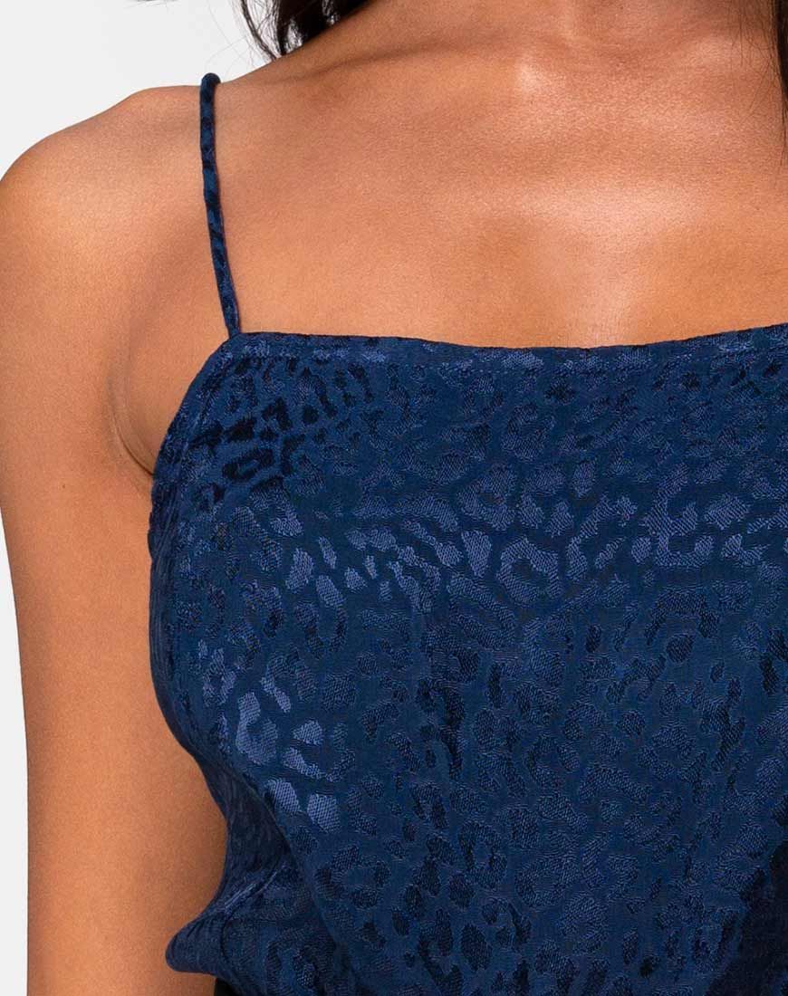 Datista Slip Dress in Satin Cheetah Navy sold by Motel Rocks product image thumbnail 5