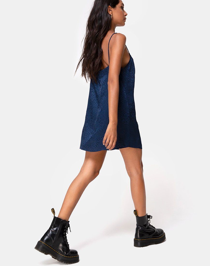 Datista Slip Dress in Satin Cheetah Navy sold by Motel Rocks product image thumbnail 4