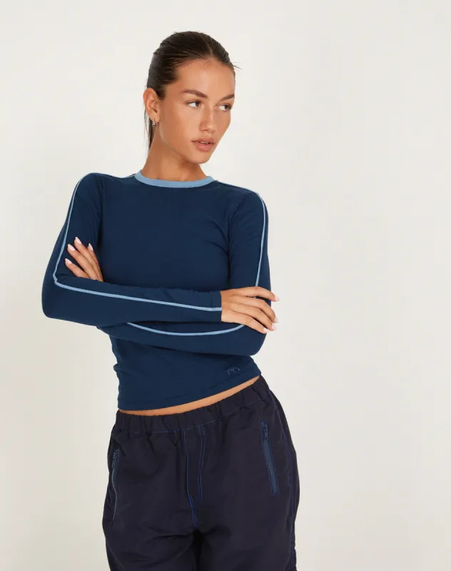Bonija Long Sleeve Top in Navy Faded Denim sold by Motel Rocks