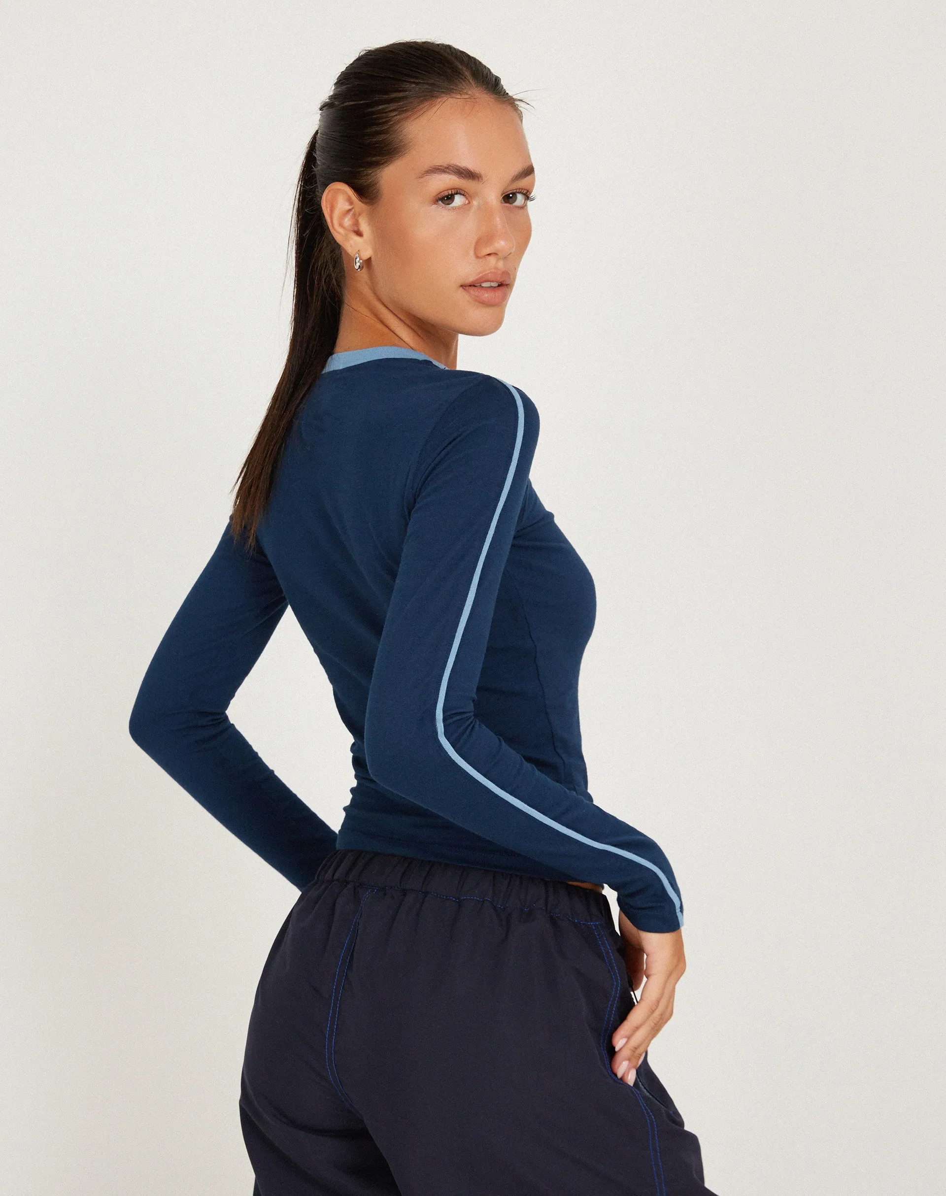 Bonija Long Sleeve Top in Navy Faded Denim sold by Motel Rocks product image thumbnail 2