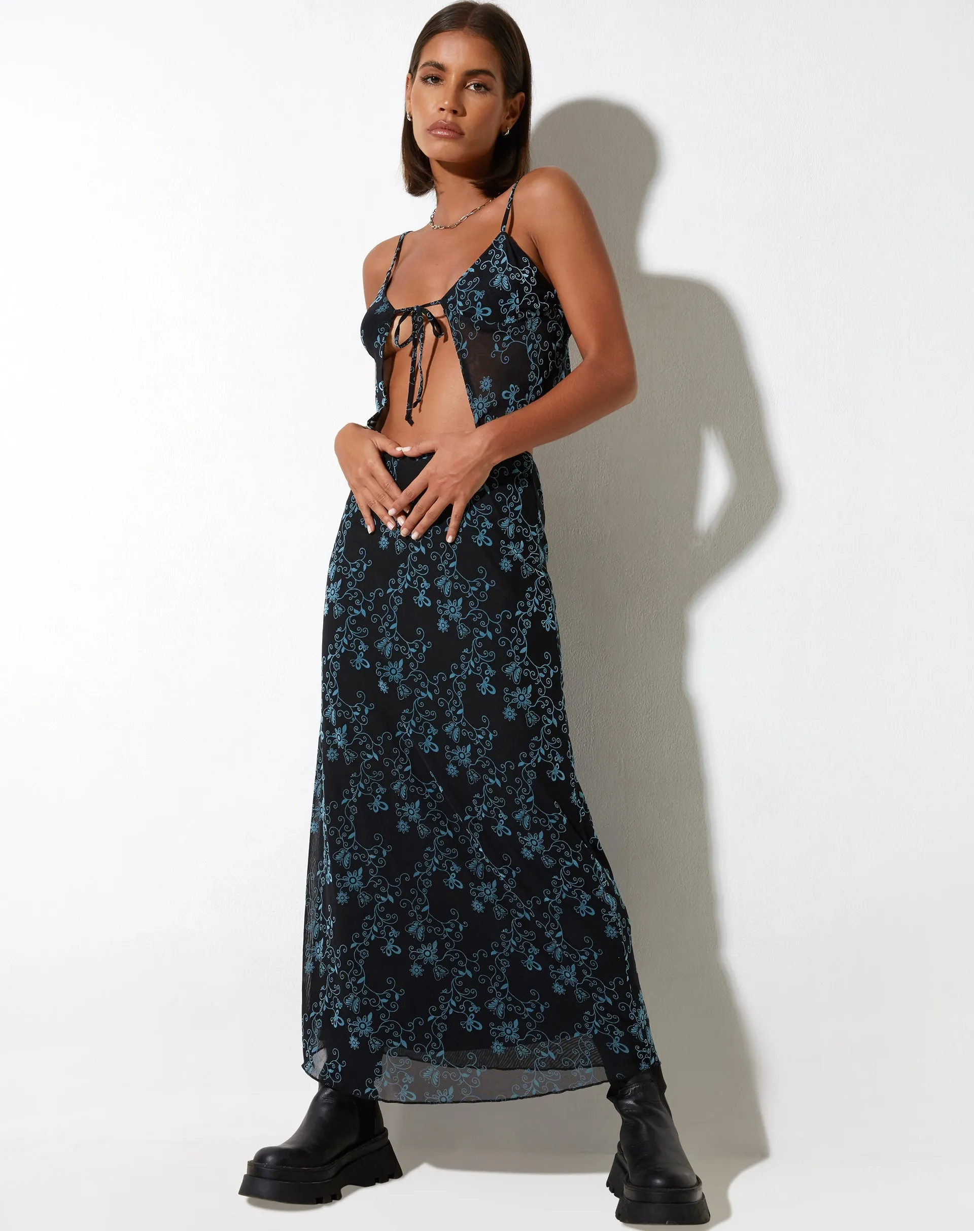 Rindu Midi Skirt in Butterfly Vine Flock Blue sold by Motel Rocks product image thumbnail 4