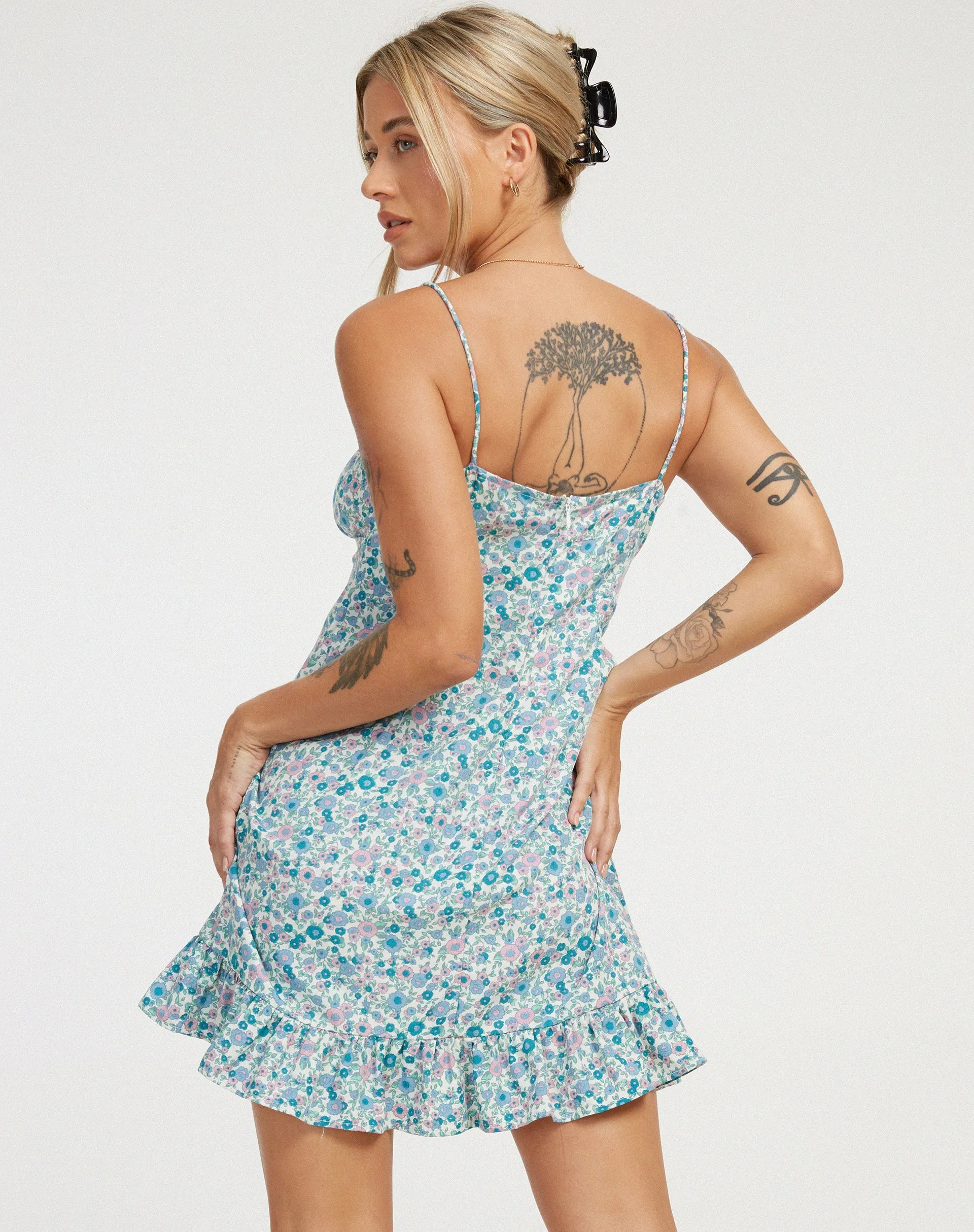 Alaca Mini Dress in Flower Power Blue sold by Motel Rocks product image thumbnail 2