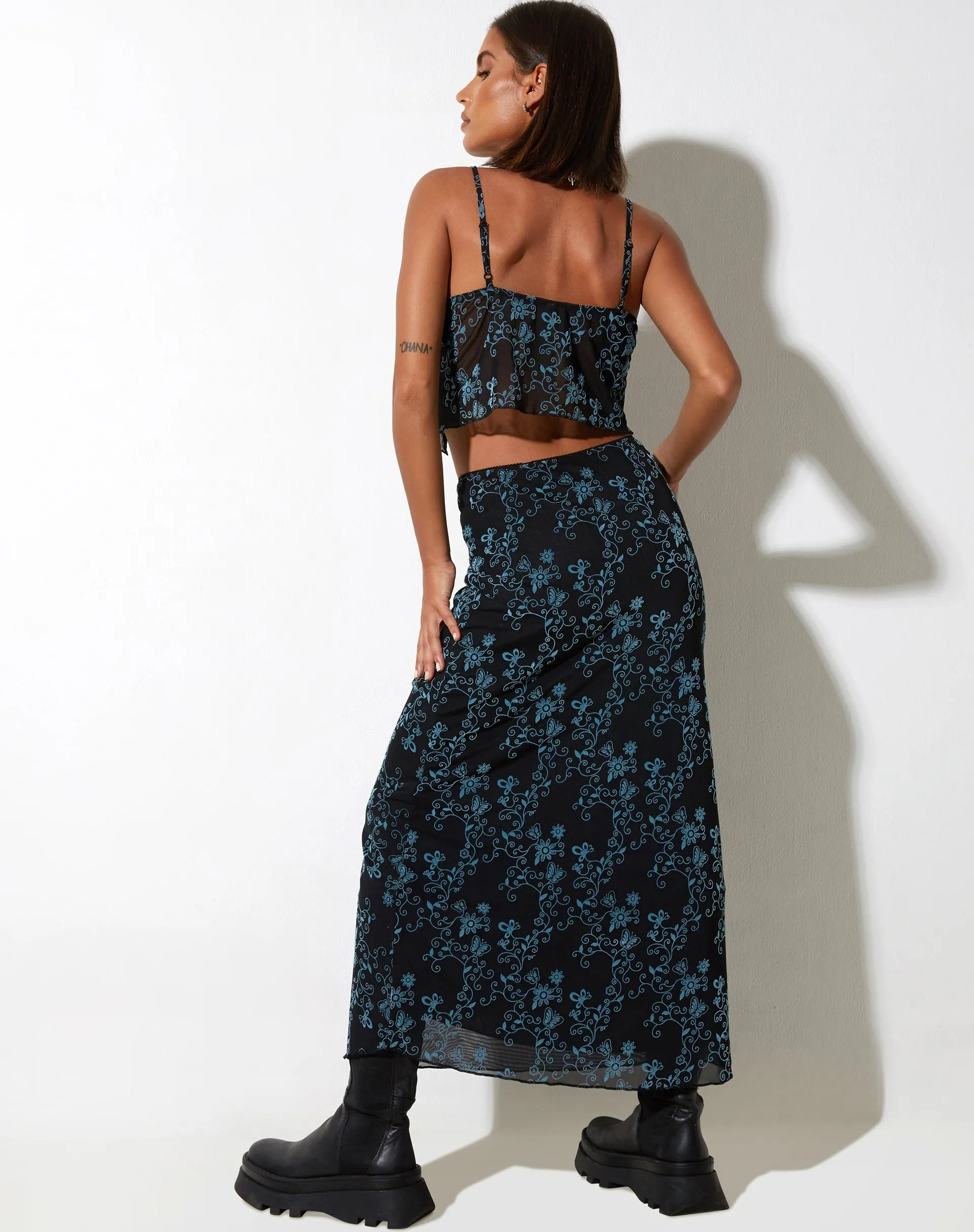 Rindu Midi Skirt in Butterfly Vine Flock Blue sold by Motel Rocks product image thumbnail 5