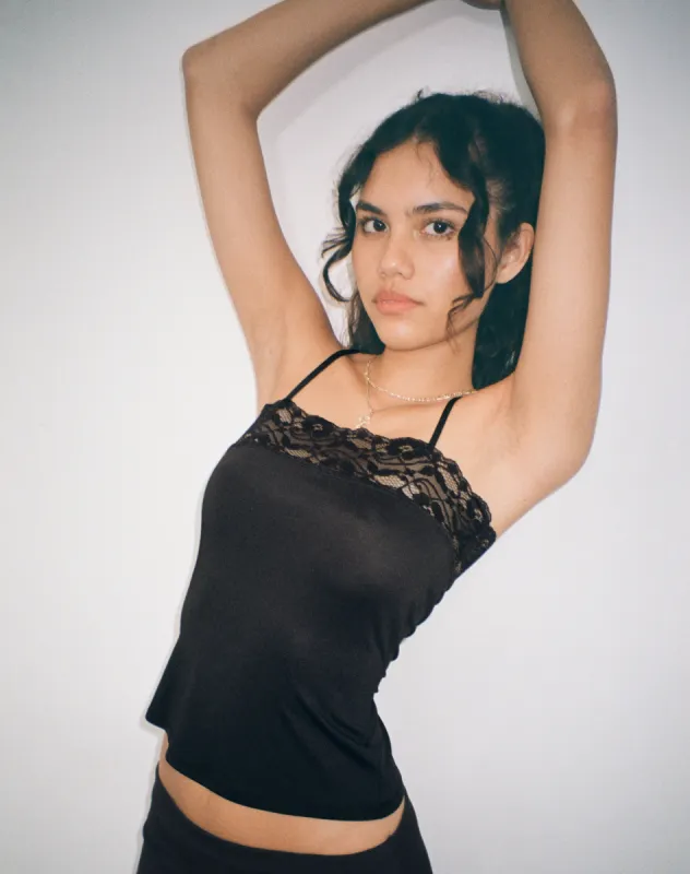 Tucci Vest Top in Slinky Lace Black sold by Motel Rocks