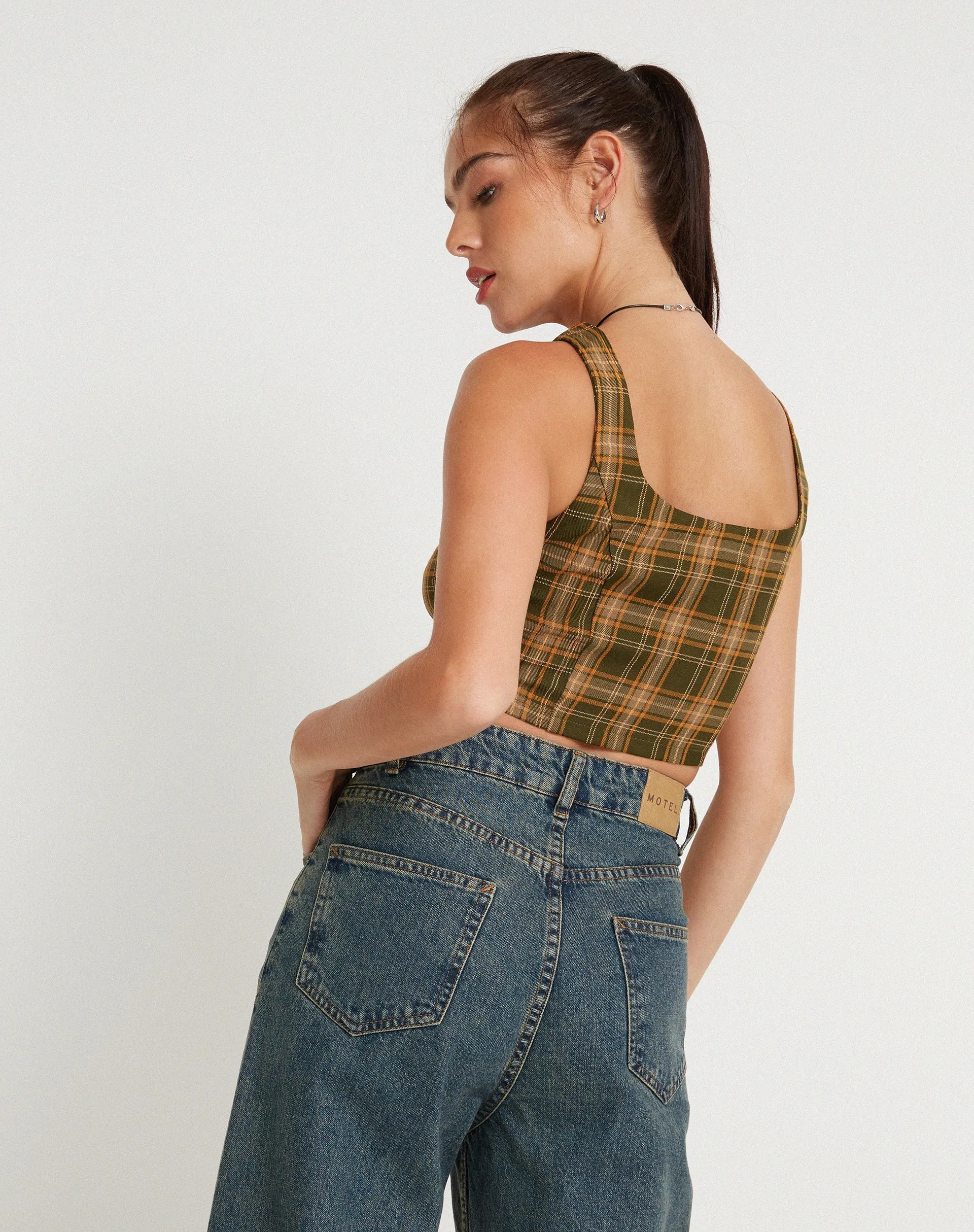 Milton Corset Top in Tartans Green Brown sold by Motel Rocks product image thumbnail 5