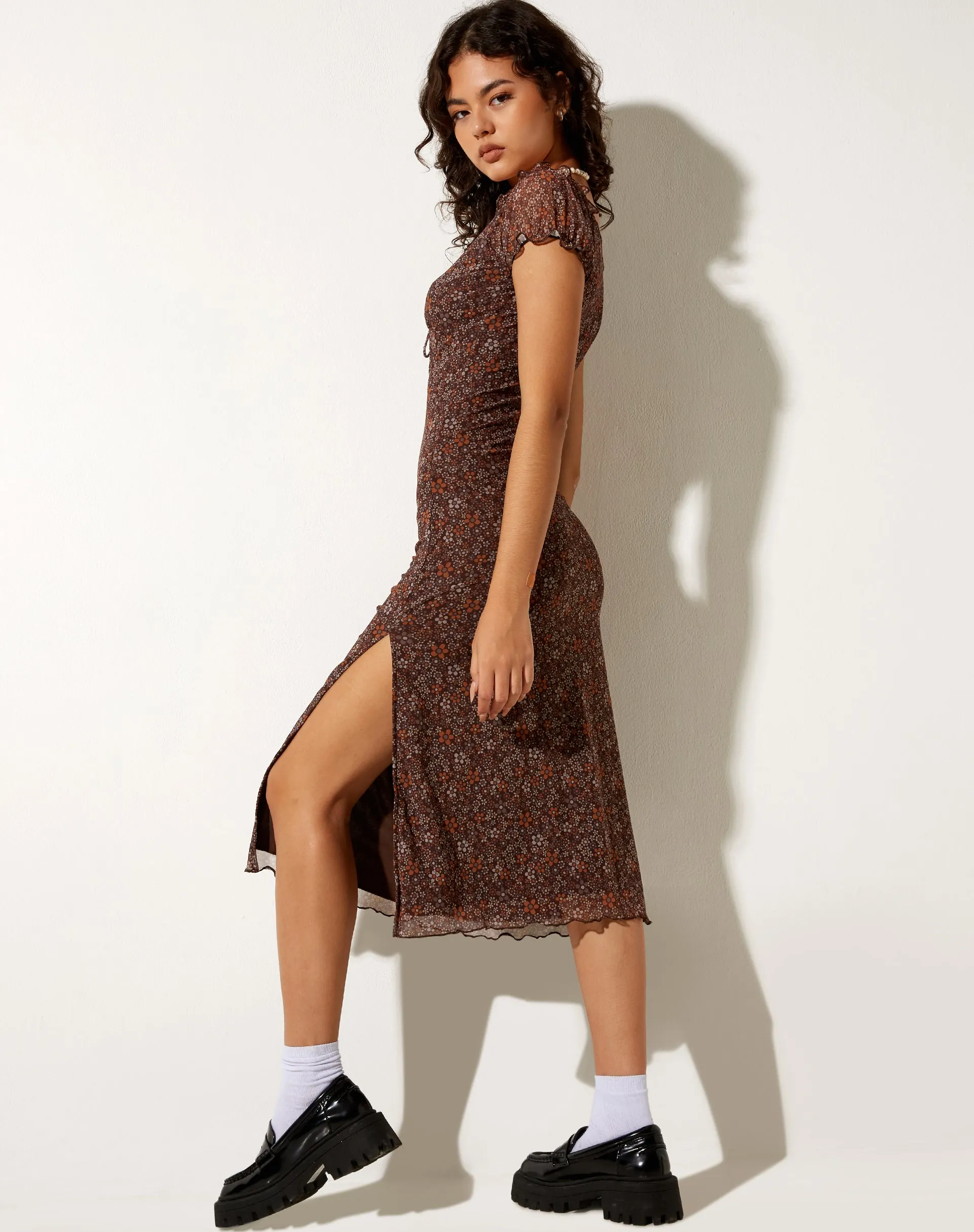 Lona Midi Dress in Flower Garden Brown sold by Motel Rocks product image thumbnail 2