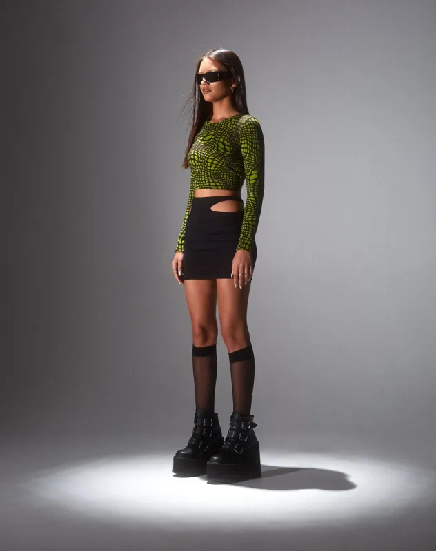 Bonnie Long Sleeve Crop Top in Optic Polka Green sold by Motel Rocks