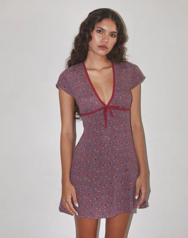 Vaiso Mini Dress in Flowing Rose Deep Purple sold by Motel Rocks