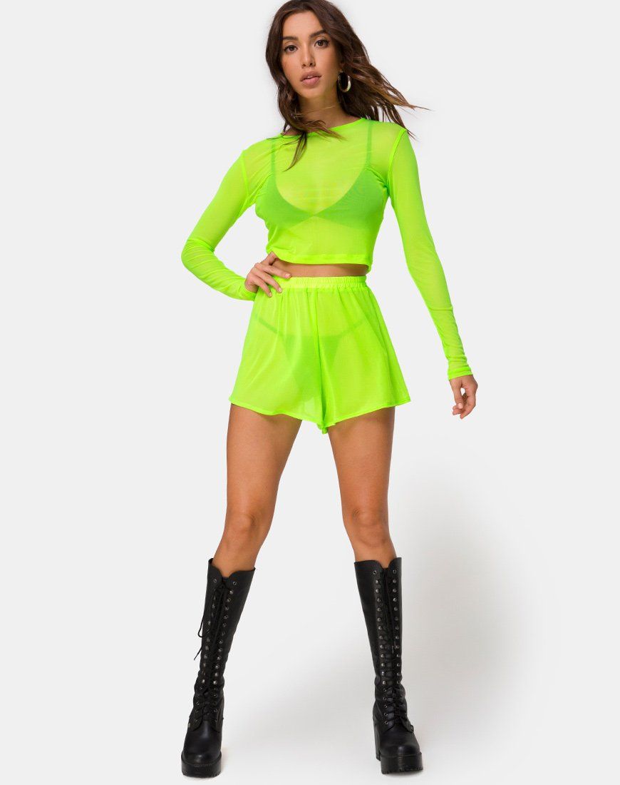 Bonnie Crop Top in Fluro Yellow Net sold by Motel Rocks product image thumbnail 3