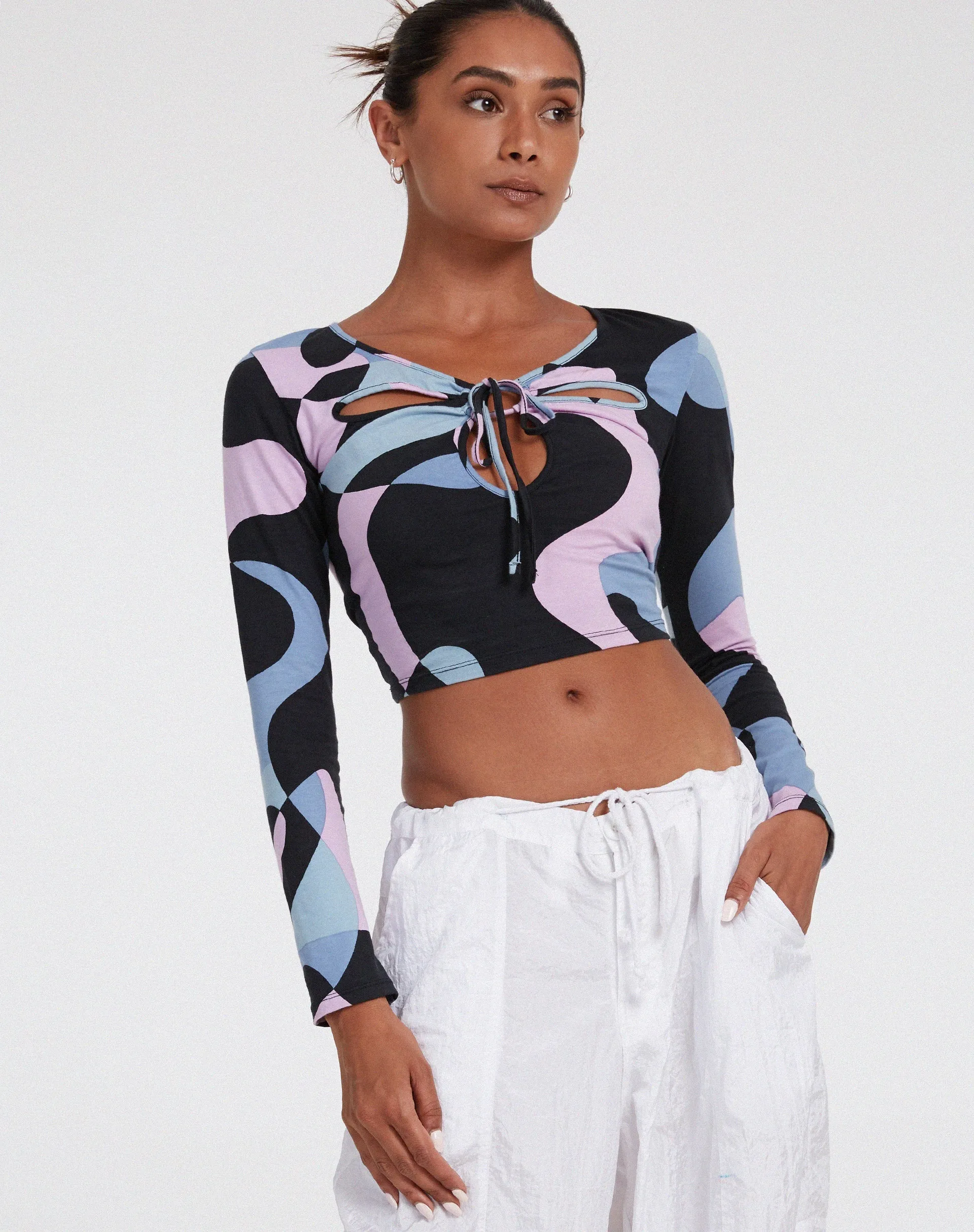 Licora Crop Top in Abstract Purple sold by Motel Rocks product image thumbnail 4