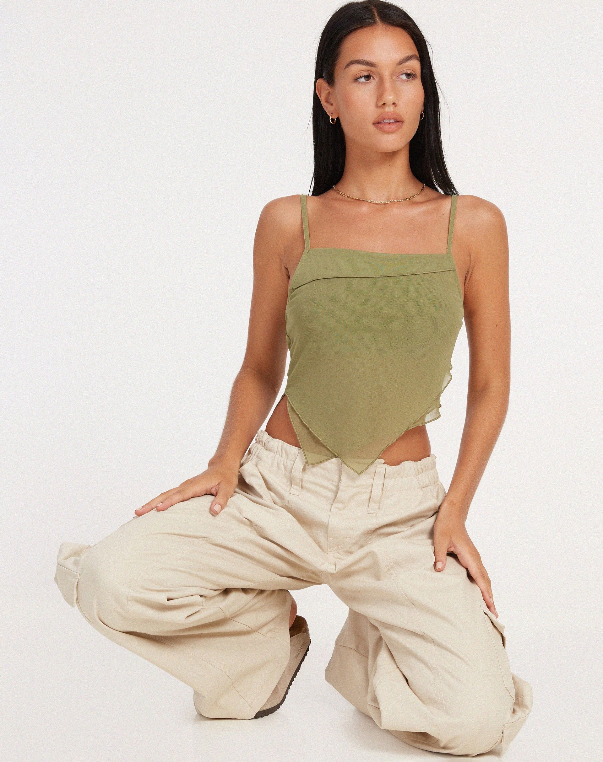 Shindu Top in Mesh Olive sold by Motel Rocks