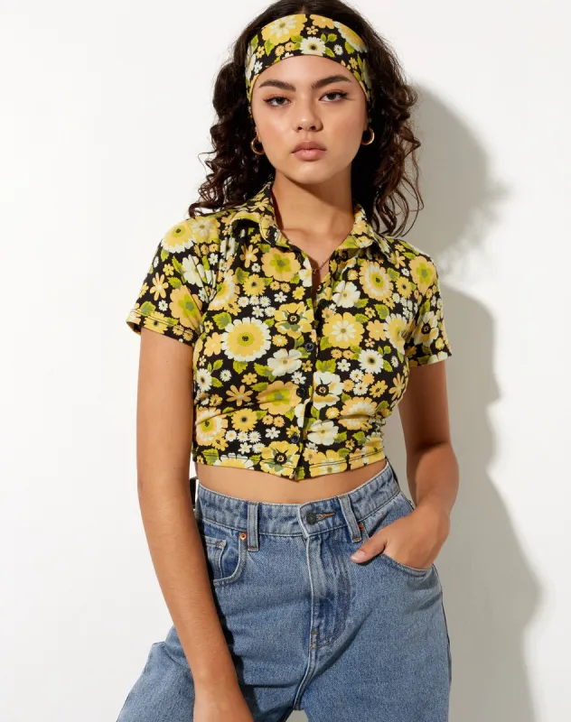 Wuma Cropped Shirt in Retro Floral sold by Motel Rocks