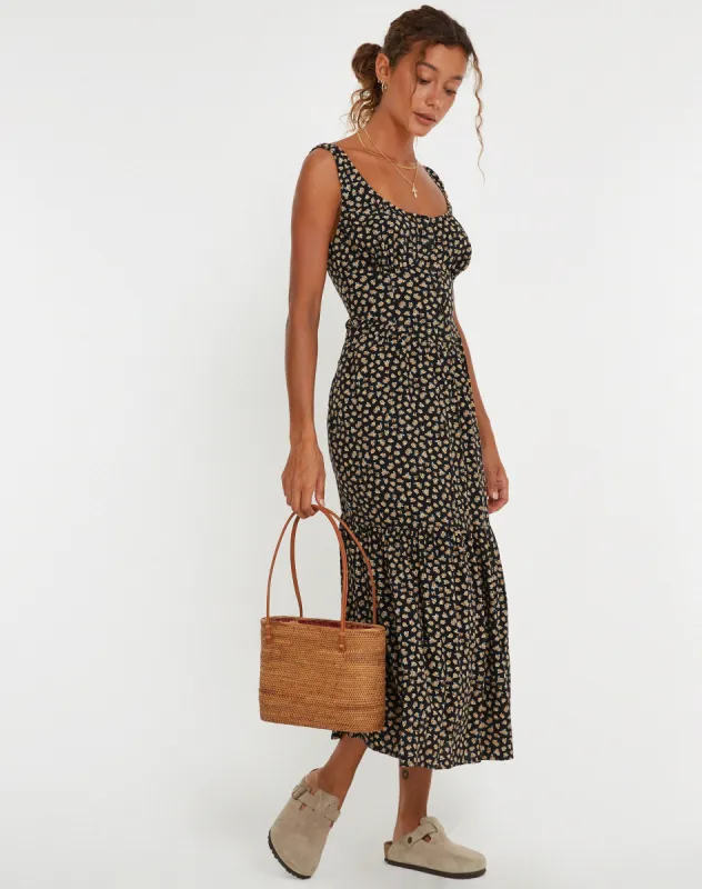 Marisol Maxi Dress in Ditsy Floral Bronze sold by Motel Rocks