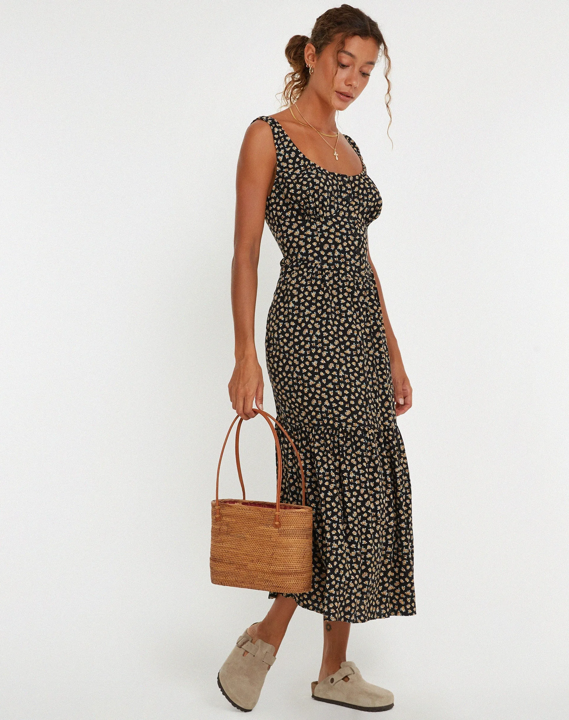 Marisol Maxi Dress in Ditsy Floral Bronze sold by Motel Rocks