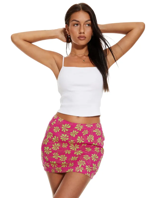 MOTEL X BARBARA Ima Mini Skirt in 90's Beachy Floral Hot Pink sold by Motel Rocks