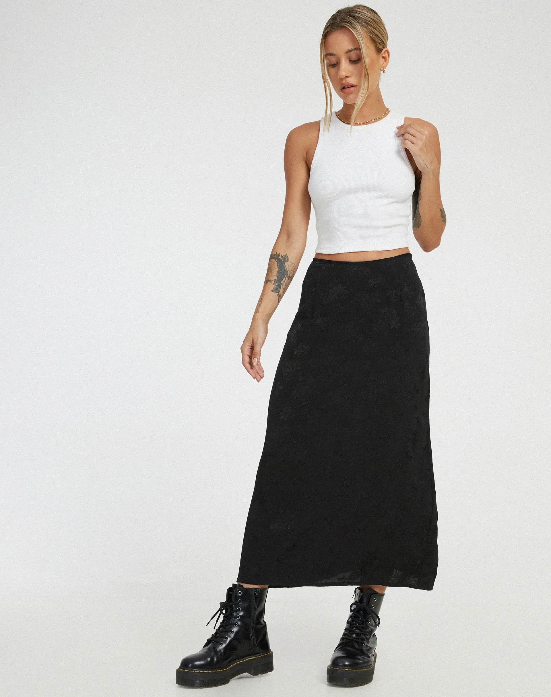 Rindu Midi Skirt in Satin Rose Black sold by Motel Rocks product image thumbnail 4