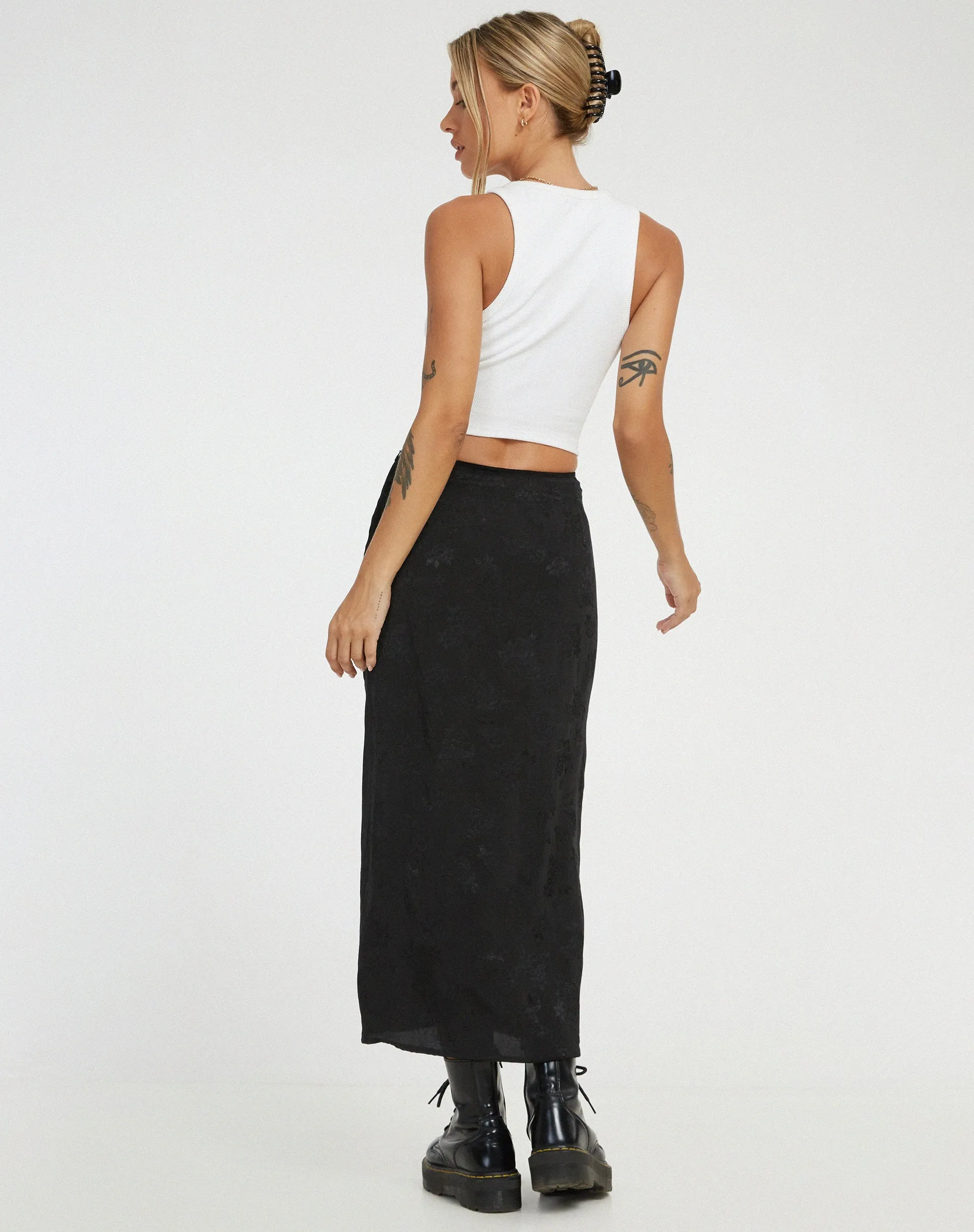 Rindu Midi Skirt in Satin Rose Black sold by Motel Rocks product image thumbnail 2