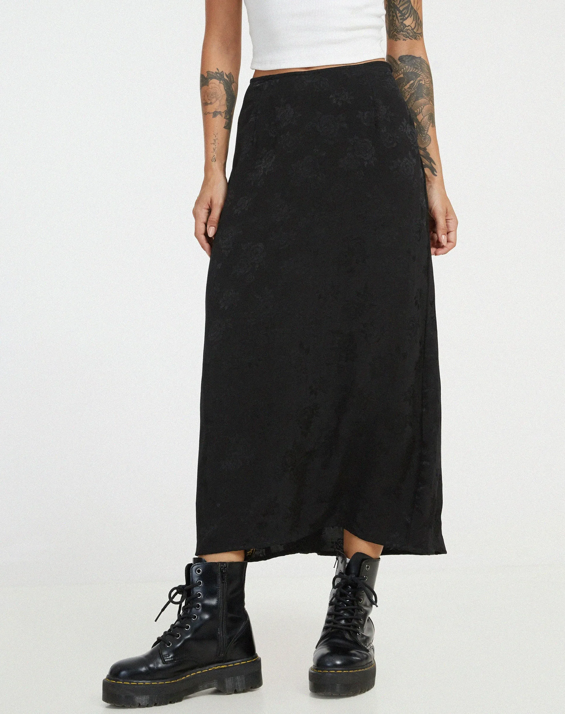 Rindu Midi Skirt in Satin Rose Black sold by Motel Rocks product image thumbnail 3