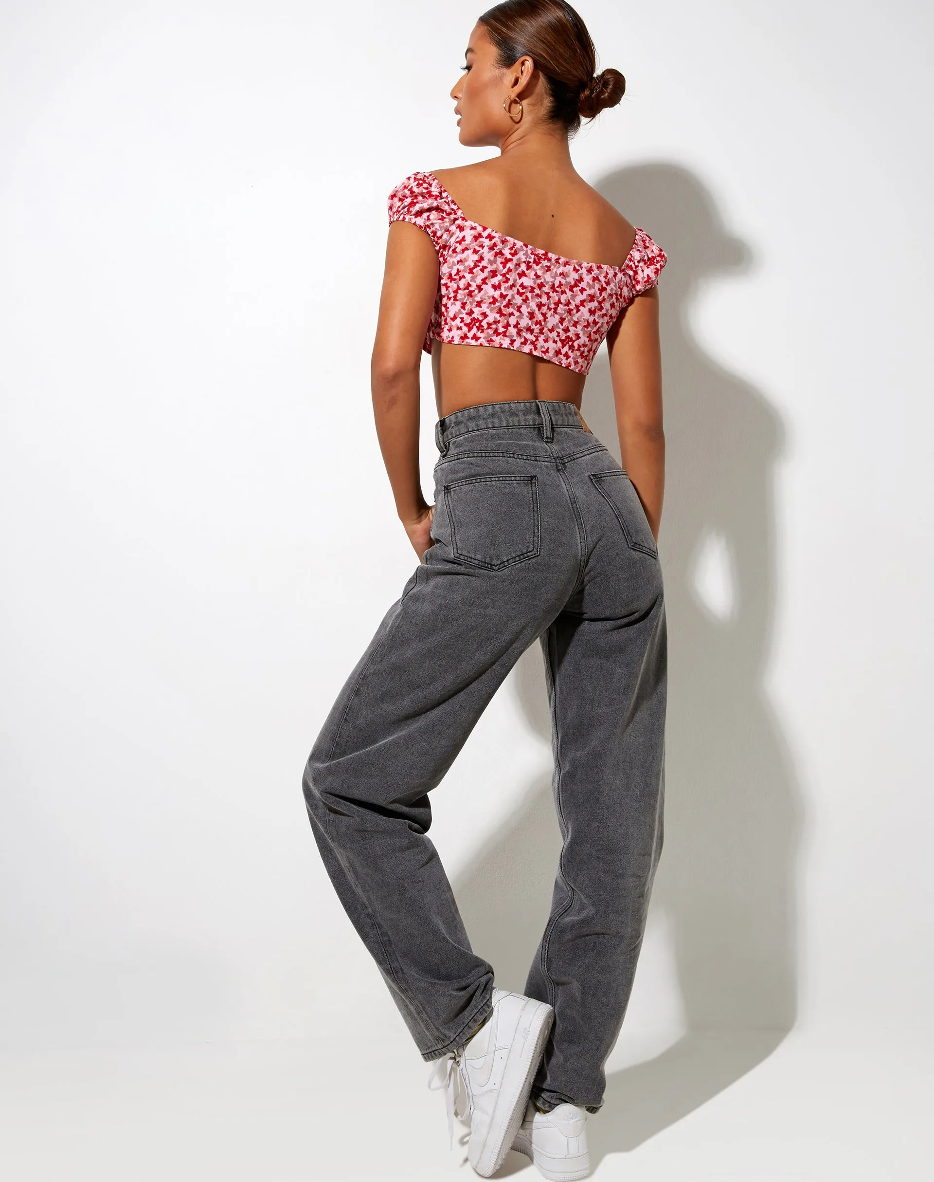 Sarae Crop Top in Ditsy Butterfly Peach and Red sold by Motel Rocks product image thumbnail 2