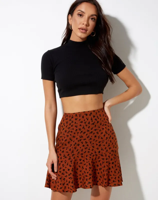 Gaelle Mini Skirt in Dainty Daisy Bombay Brown sold by Motel Rocks