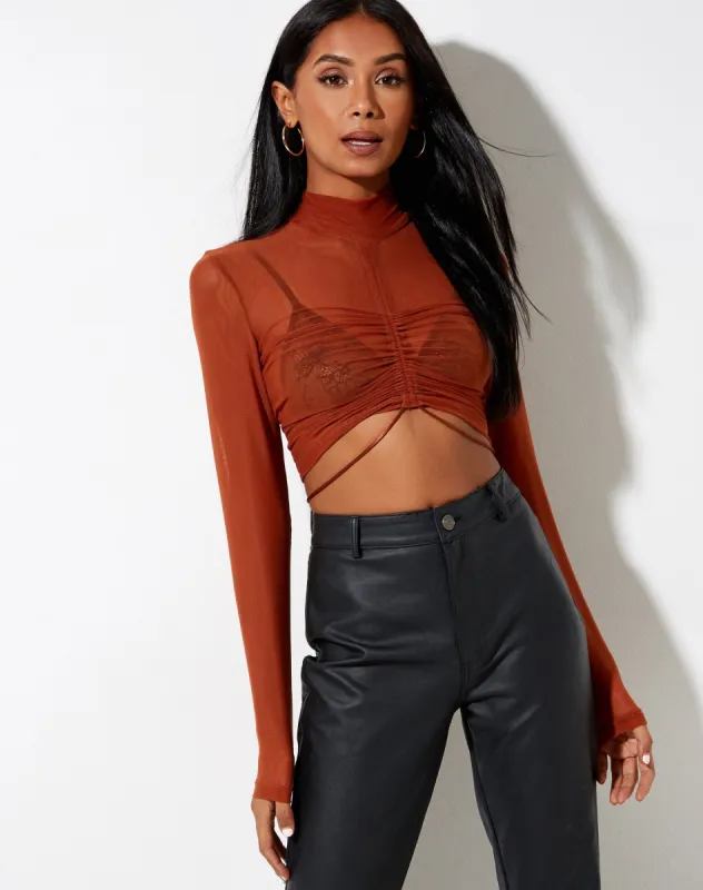 Sauja Crop Top in Mesh Brick sold by Motel Rocks