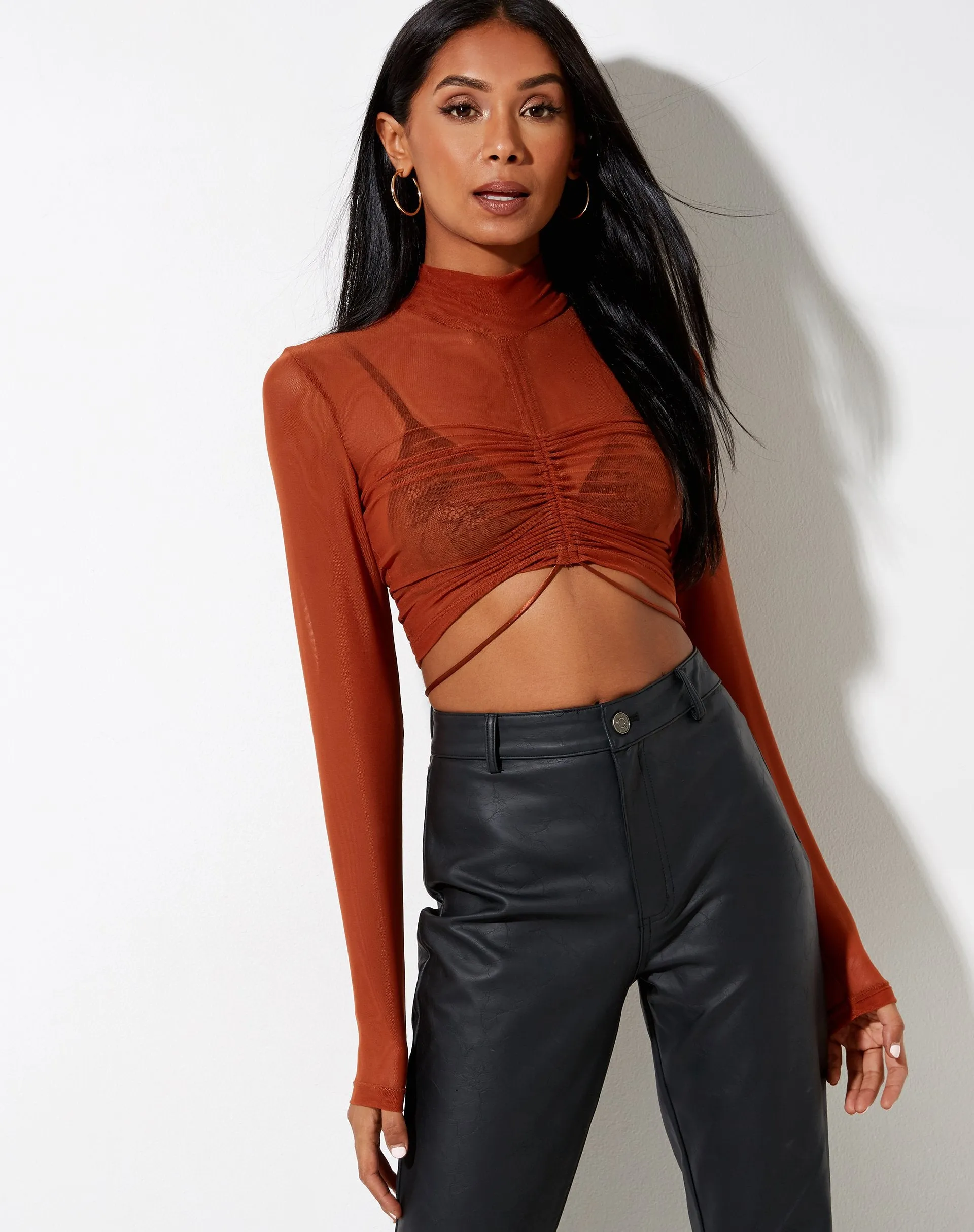 Sauja Crop Top in Mesh Brick sold by Motel Rocks