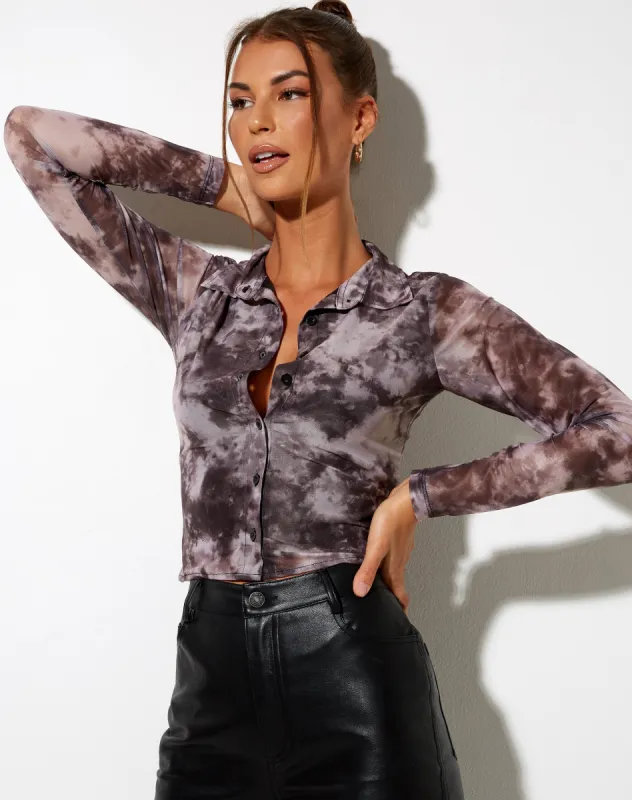 Kelly Shirt in Mesh Smoke Black Grey sold by Motel Rocks