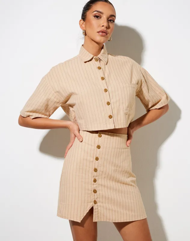 Gata Mini Skirt in Pencil Stripe sold by Motel Rocks