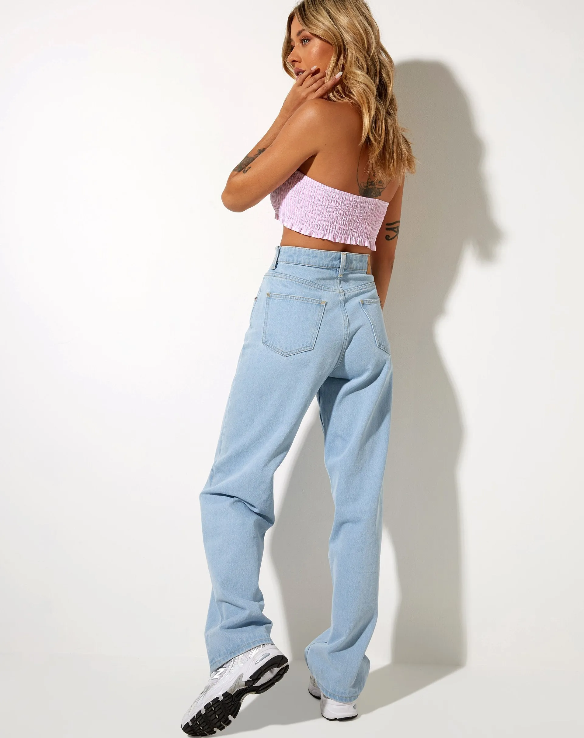 Kupkee Bandeau Top in Vertical Stripe Pink and White sold by Motel Rocks product image thumbnail 5