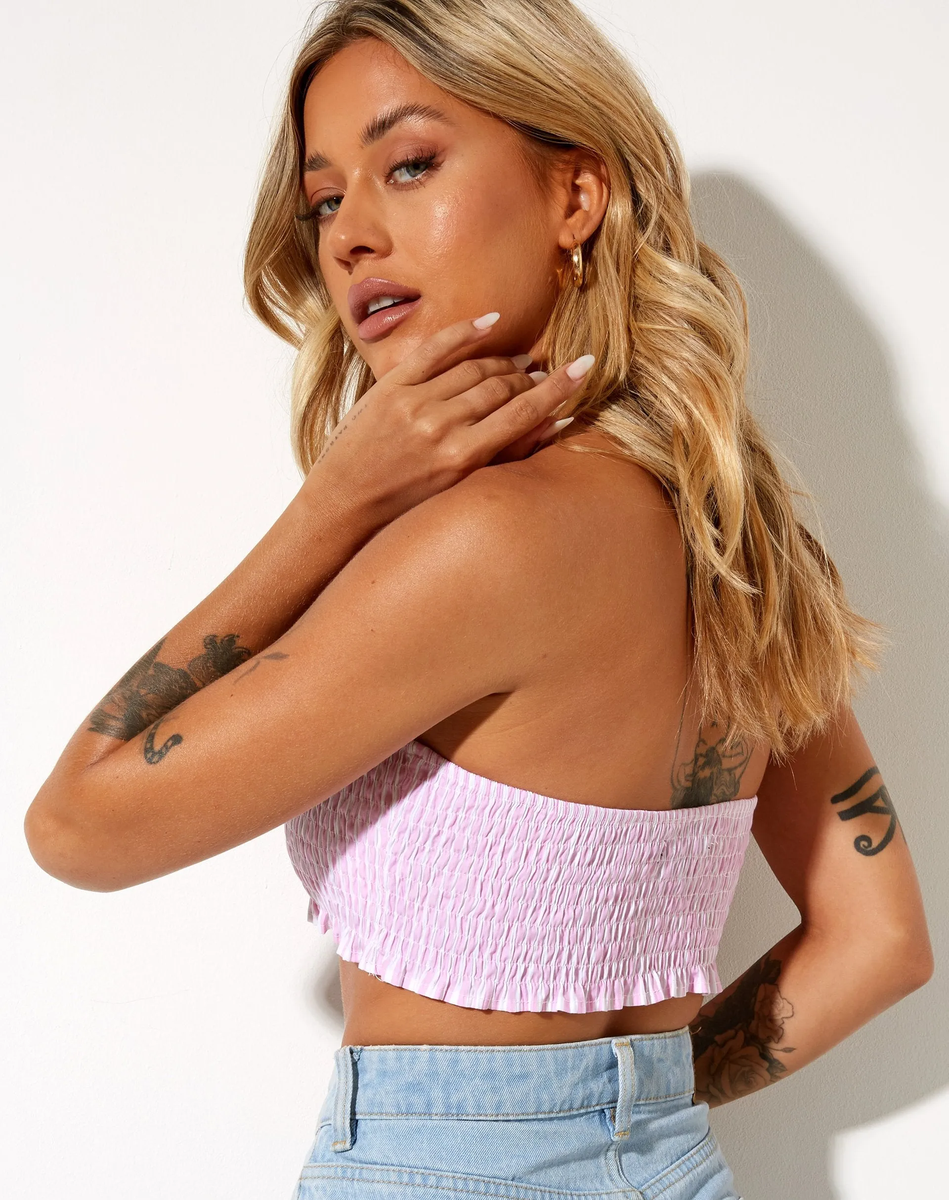 Kupkee Bandeau Top in Vertical Stripe Pink and White sold by Motel Rocks product image thumbnail 2
