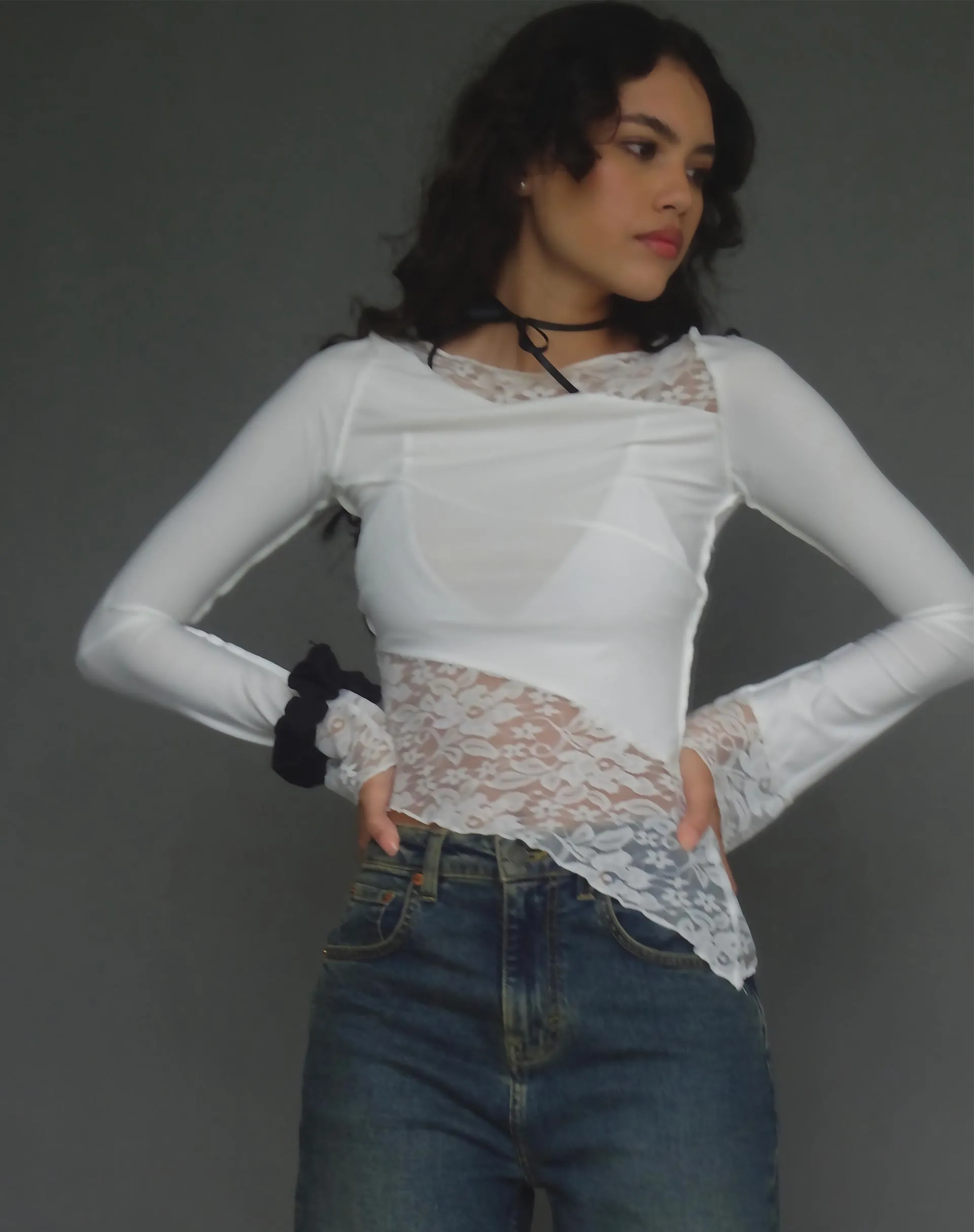 Lucca Long Sleeve Top in Lace White sold by Motel Rocks product image thumbnail 2