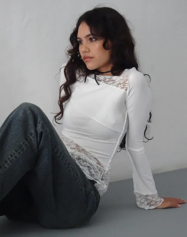 Lucca Long Sleeve Top in Lace White sold by Motel Rocks