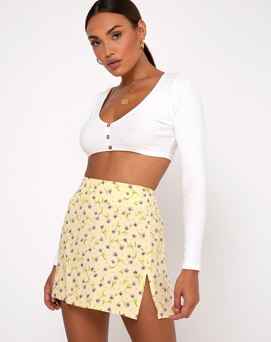 Sheny Mini Skirt in Wild Flower Lemon Drop sold by Motel Rocks