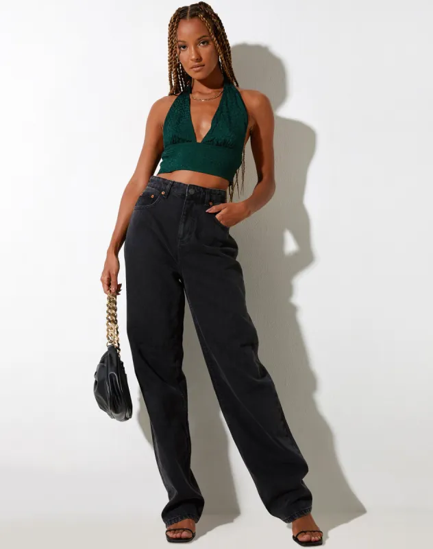 Nanda Crop Top in Satin Cheetah Forest Green sold by Motel Rocks