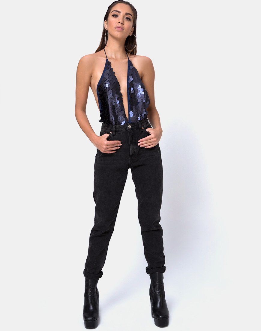 Ariel Bodice in Fishcale Dis Sequin Midnight sold by Motel Rocks product image thumbnail 3